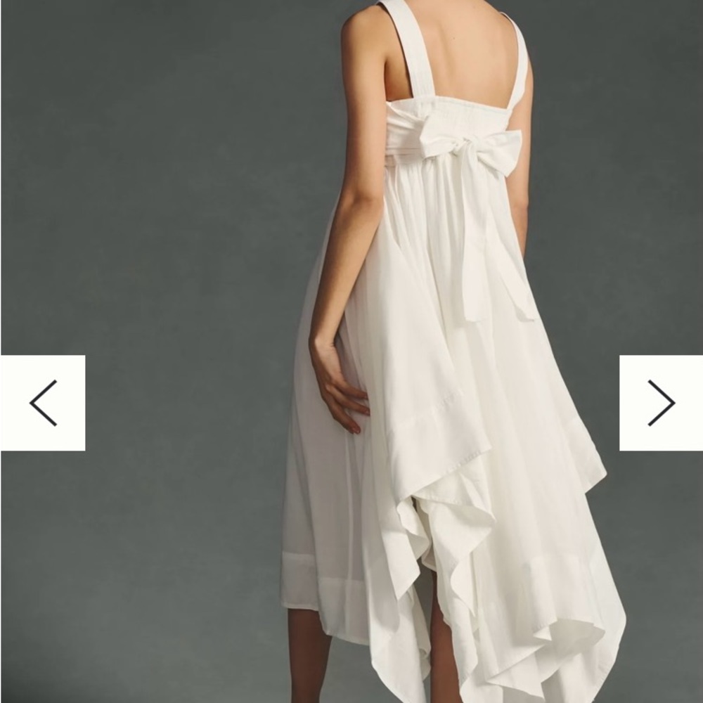 Pilcro White Asymmetrical Strap Midi Dress with Back Bow